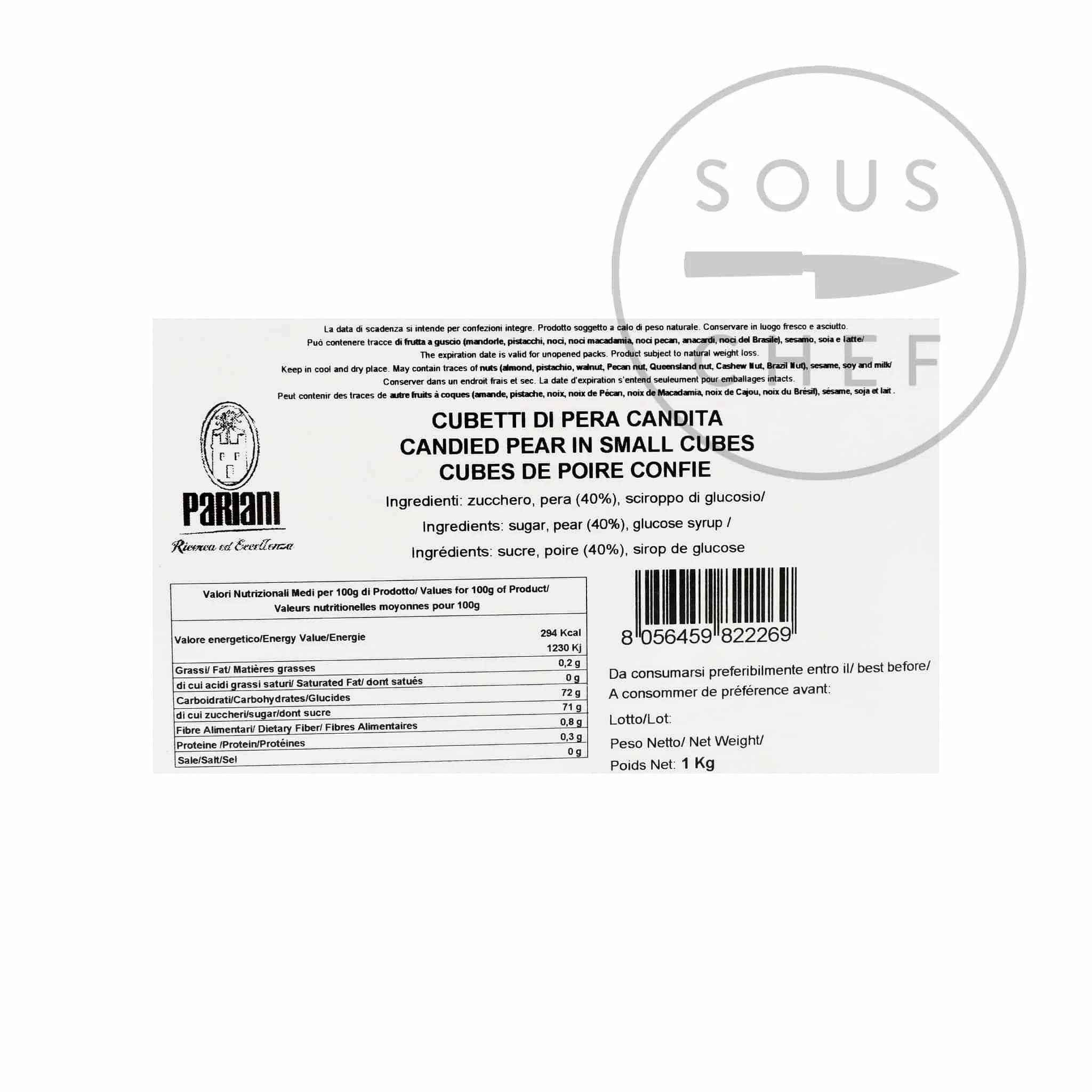 Pariani Candied Pear In Small Cubes 1kg Ingredients 5 Pariani Candied Pear In Small Cubes 1kg Ingredients