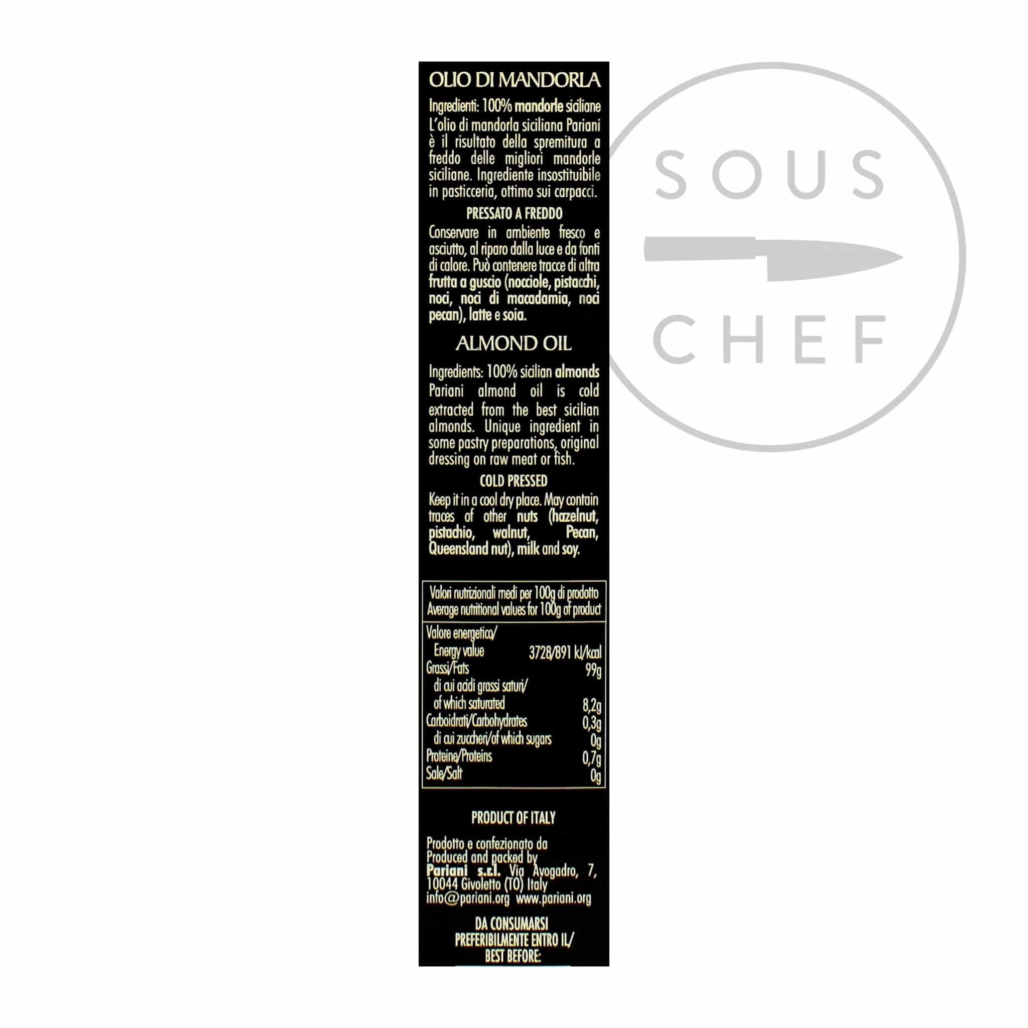 Ingredients Pariani Sicilian Almond Oil 100ml 4 Ingredients Pariani Sicilian Almond Oil 100ml