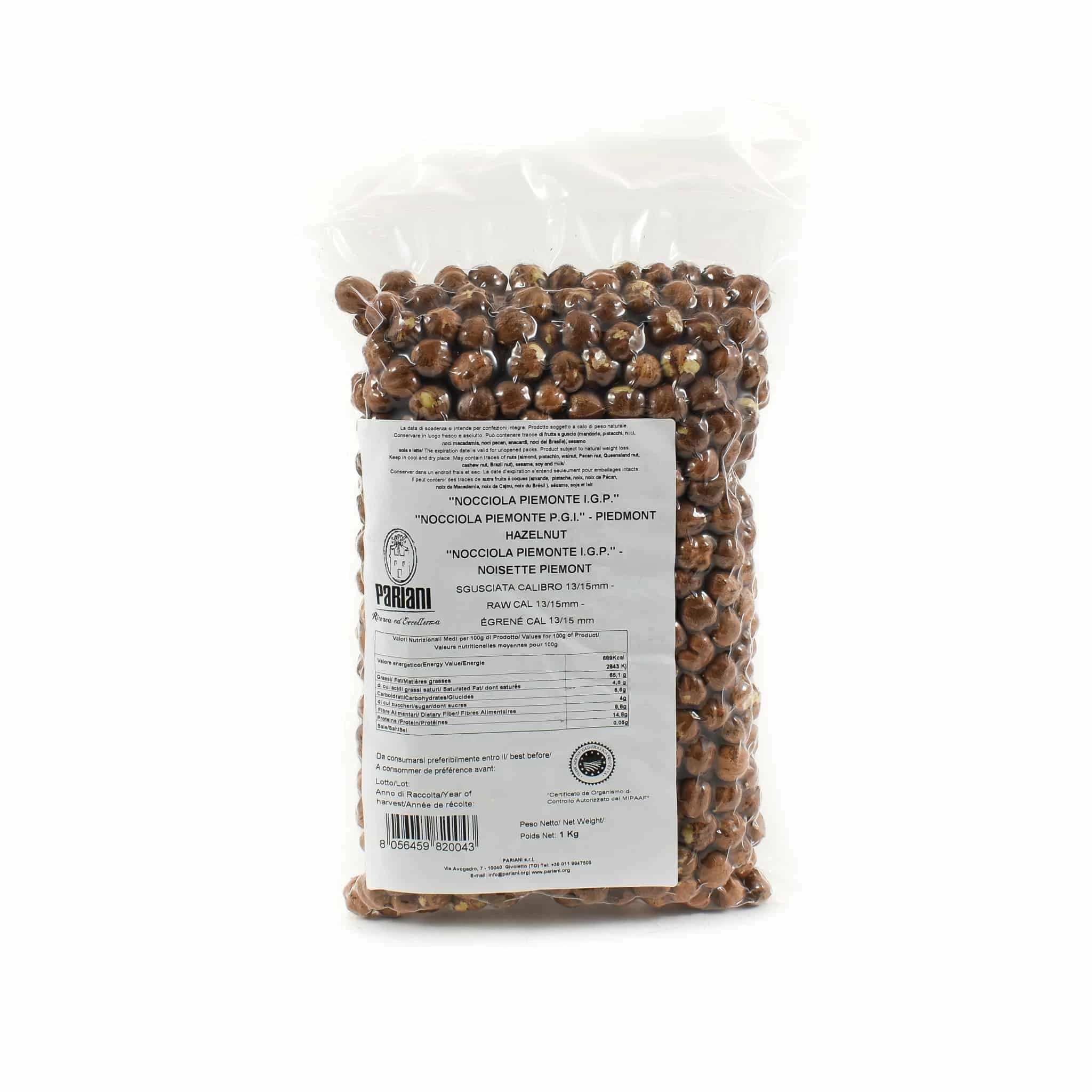 Pariani "Nocciola Piemonte PGI" Hazelnut Raw 1kg Ingredients 3 Pariani "Nocciola Piemonte PGI" Hazelnut Raw 1kg Ingredients