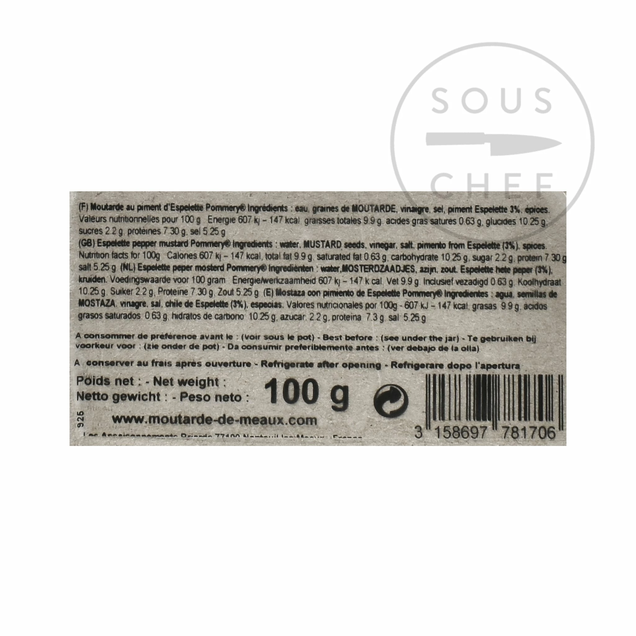 Ingredients Pommery Espelette Pepper Mustard 100g 4 Ingredients Pommery Espelette Pepper Mustard 100g