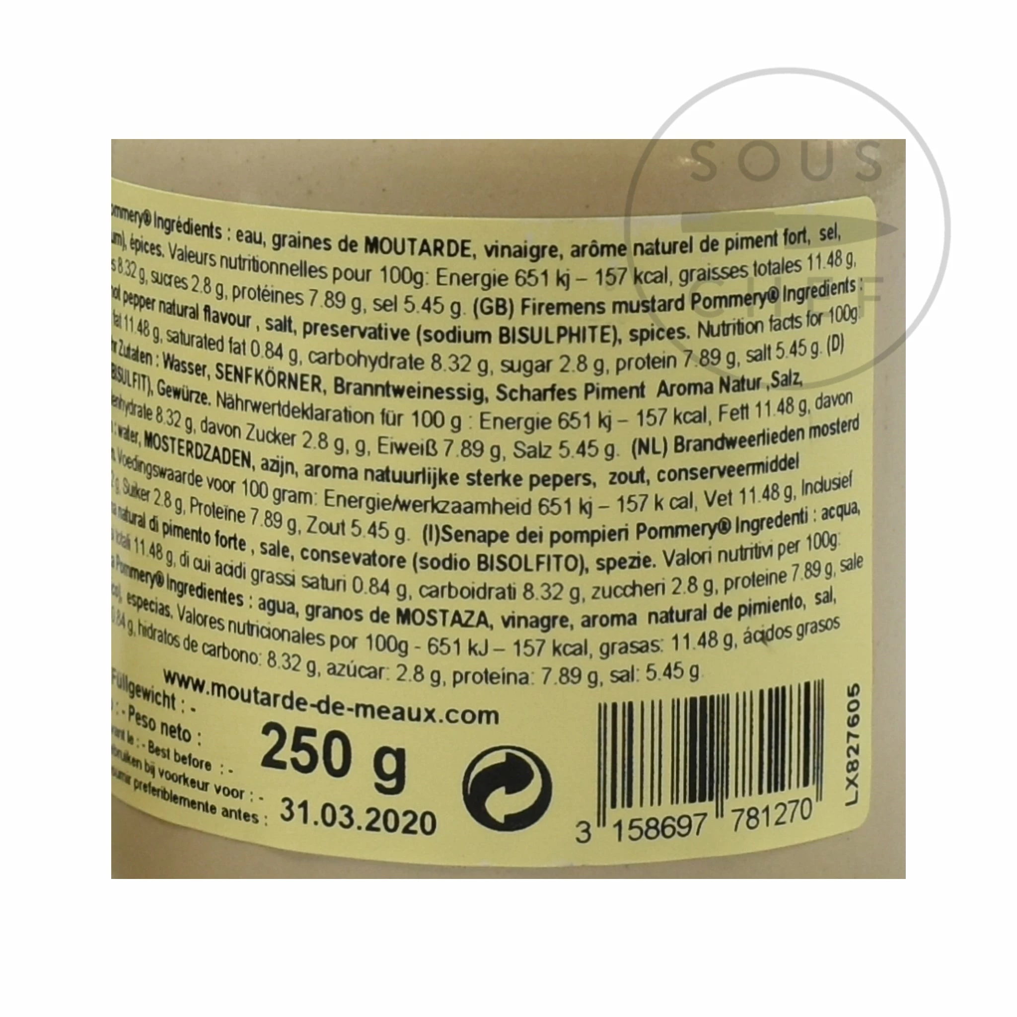 Pommery Firemen's Mustard 250g Ingredients 4 Pommery Firemen's Mustard 250g Ingredients