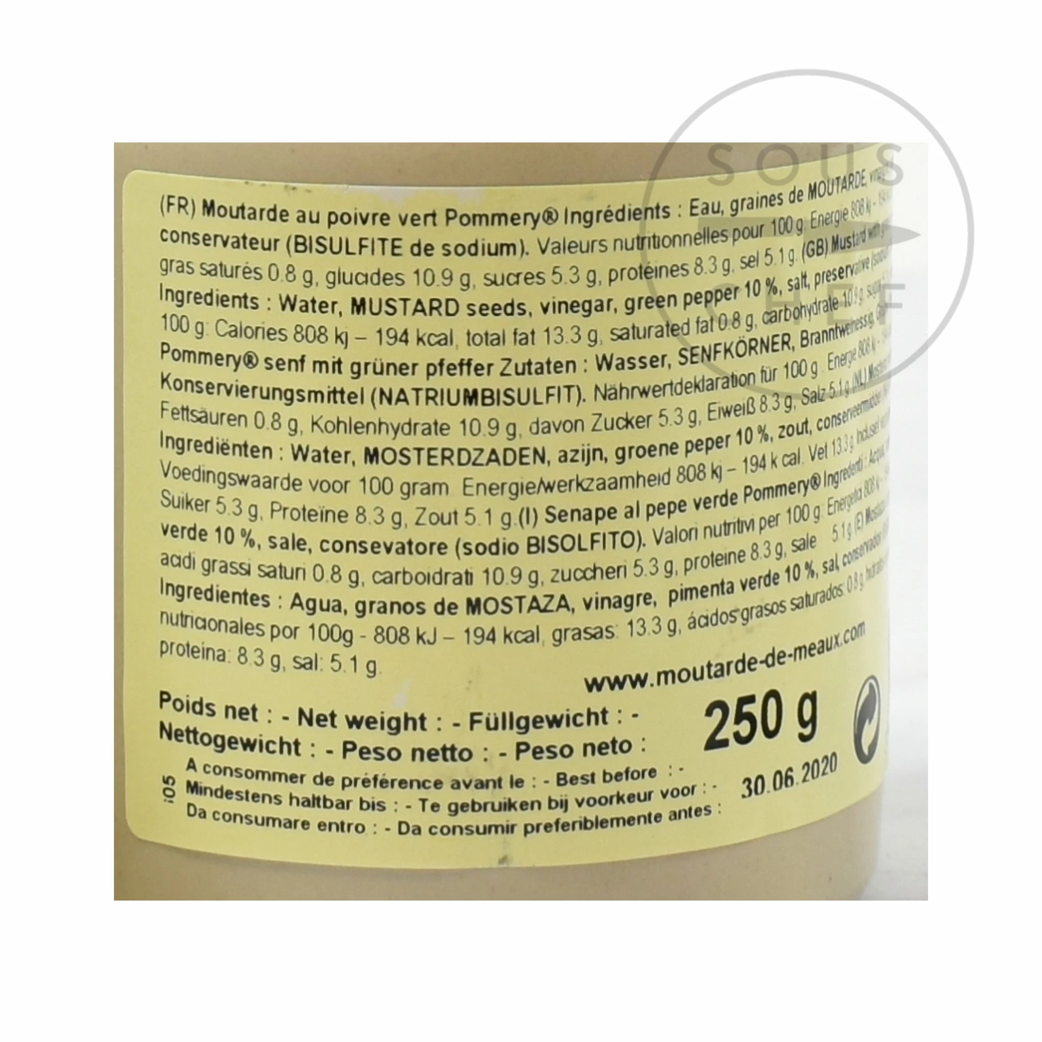 Ingredients Pommery Green Peppercorn Mustard 250g 6 Ingredients Pommery Green Peppercorn Mustard 250g