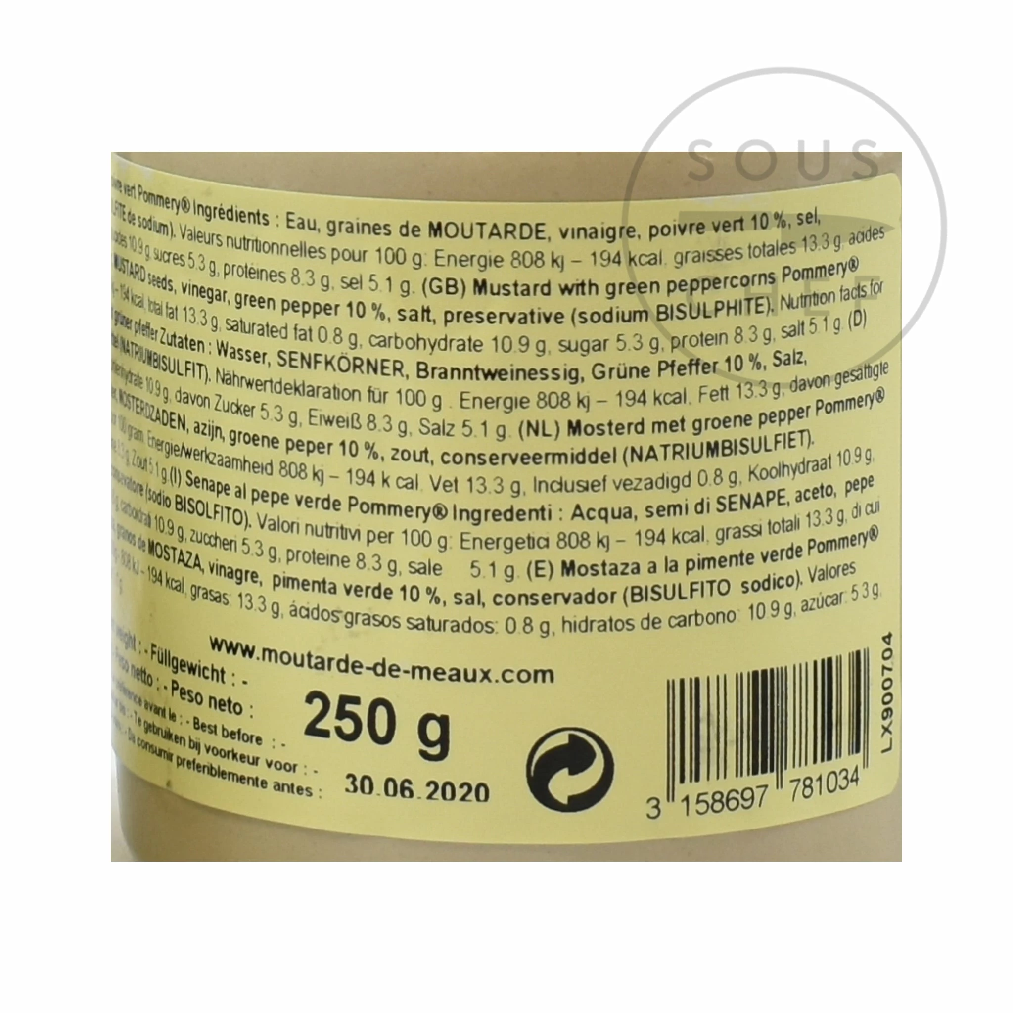 Ingredients Pommery Green Peppercorn Mustard 250g 4 Ingredients Pommery Green Peppercorn Mustard 250g
