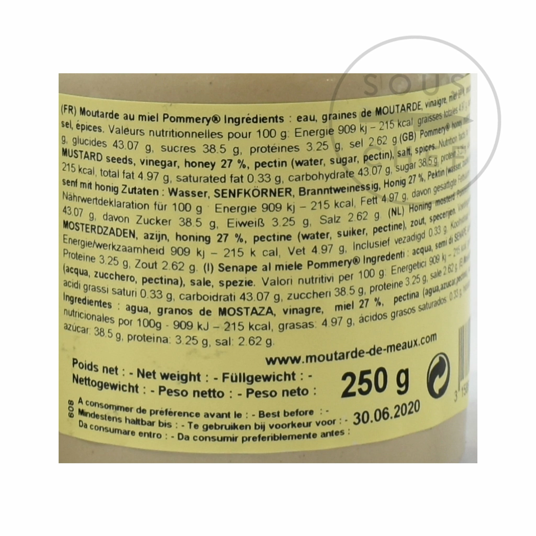 Ingredients Pommery Honey Mustard 250g 6 Ingredients Pommery Honey Mustard 250g
