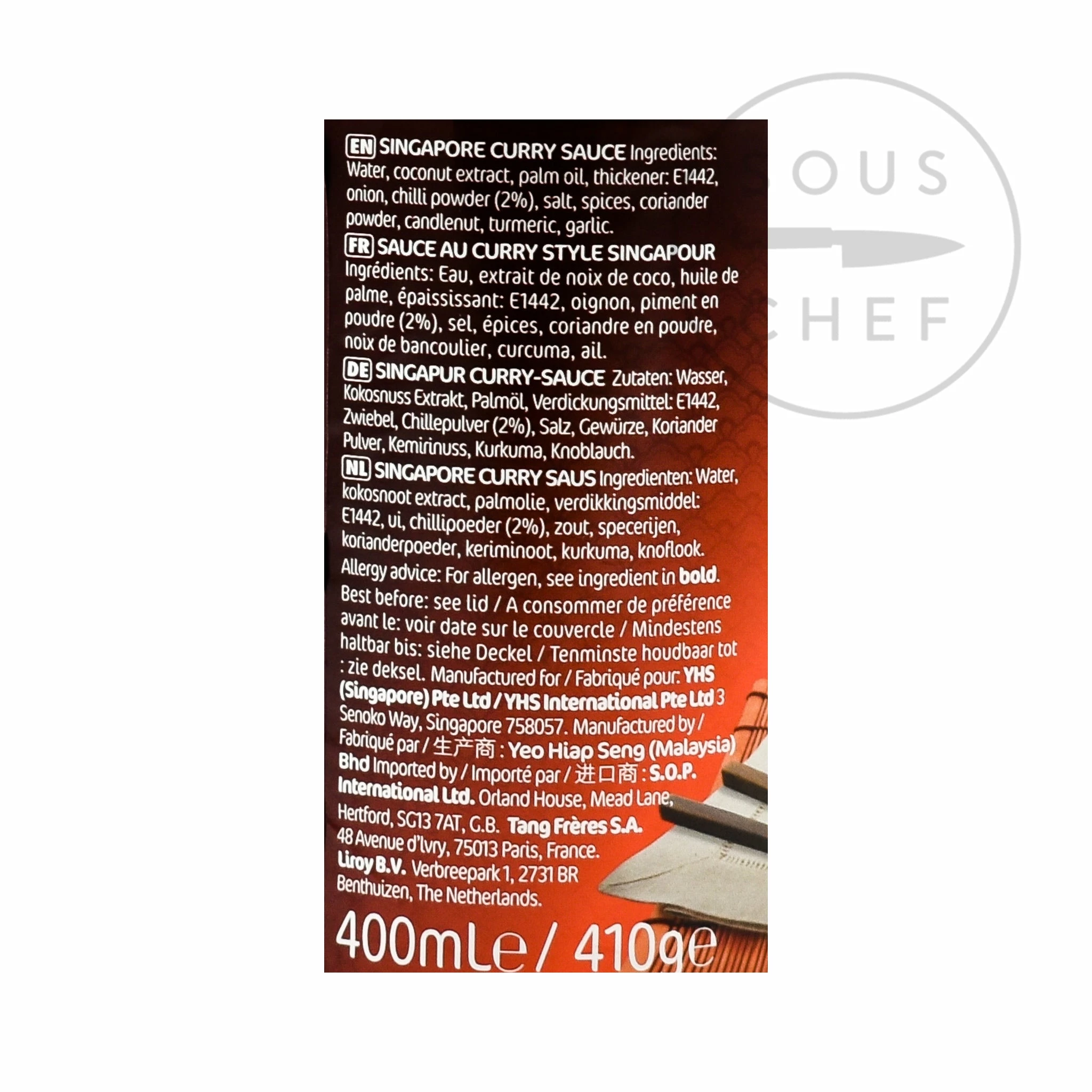 Yeo's Singapore Hot Curry Sauce 400ml Ingredients 4 Yeo's Singapore Hot Curry Sauce 400ml Ingredients