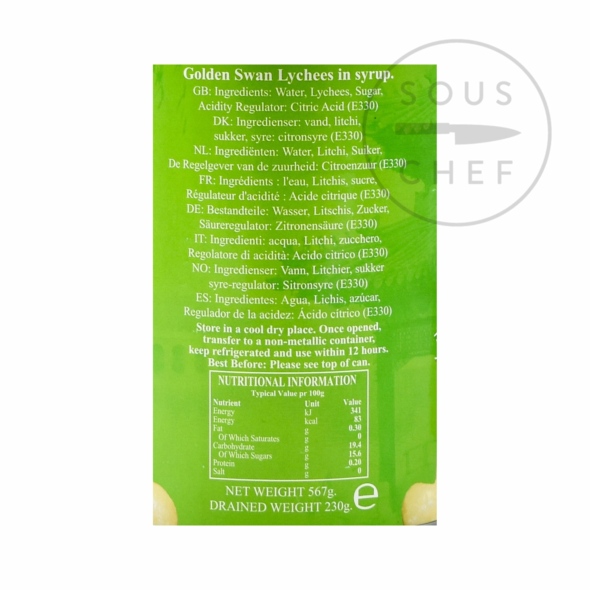 Golden Swan Lychee 565g Ingredients 5 Golden Swan Lychee 565g Ingredients