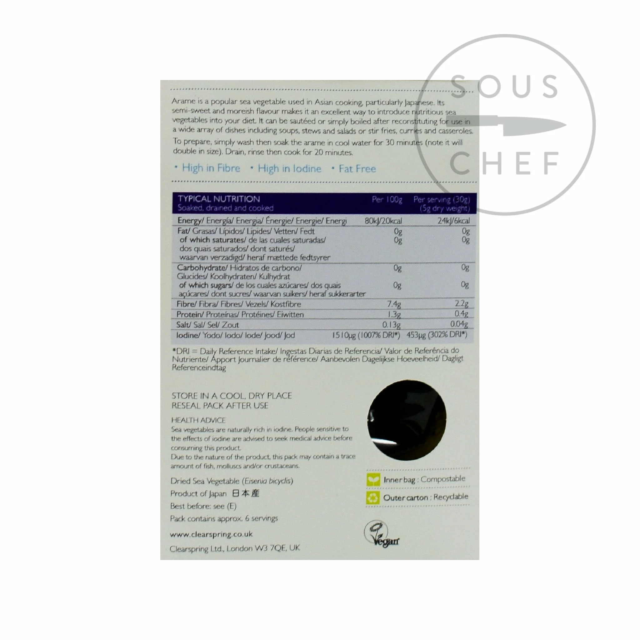Clearspring Arame Seaweed 30g Ingredients 5 Clearspring Arame Seaweed 30g Ingredients