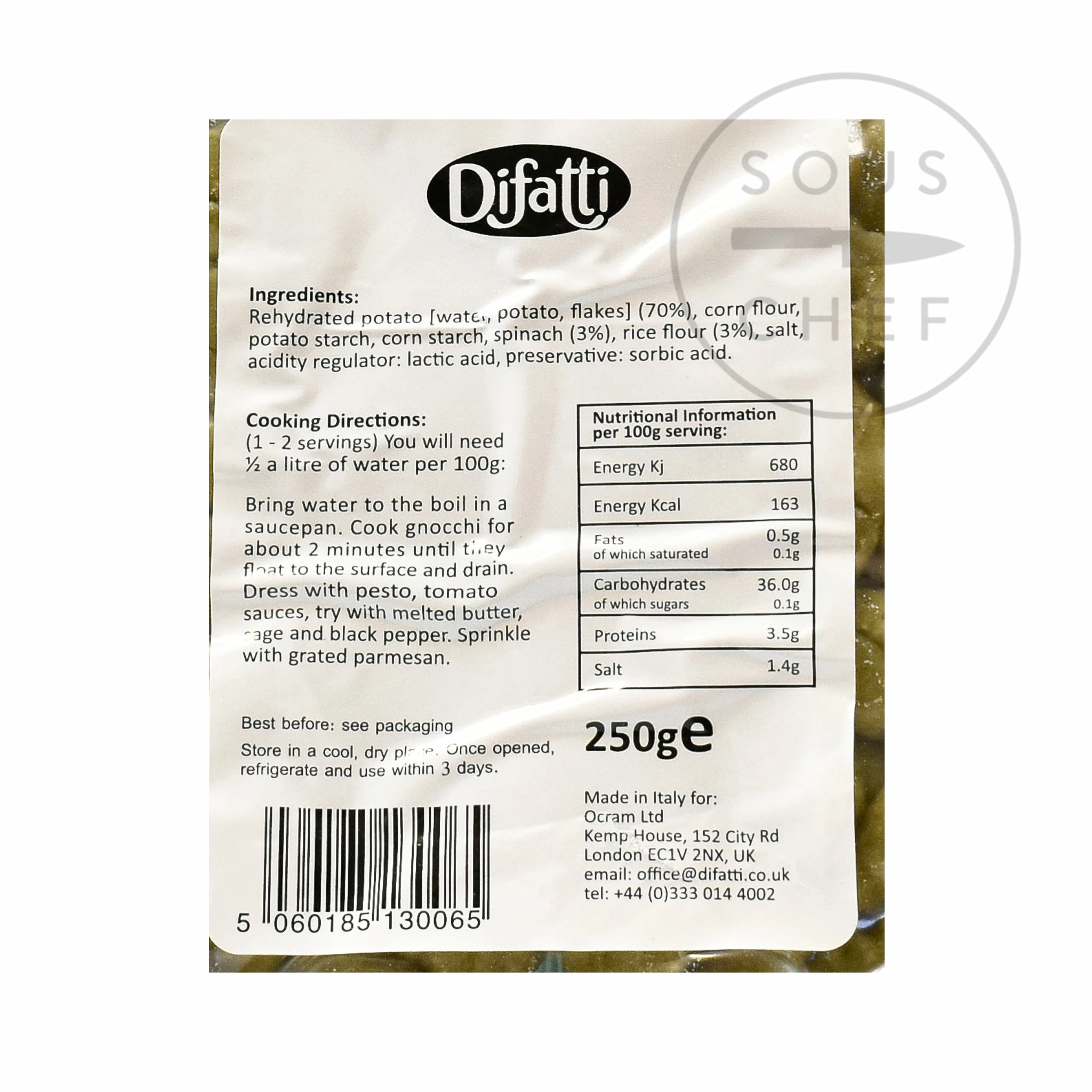 Ingredients Difatti Gluten Free Spinach Gnocchi 250g 4 Ingredients Difatti Gluten Free Spinach Gnocchi 250g