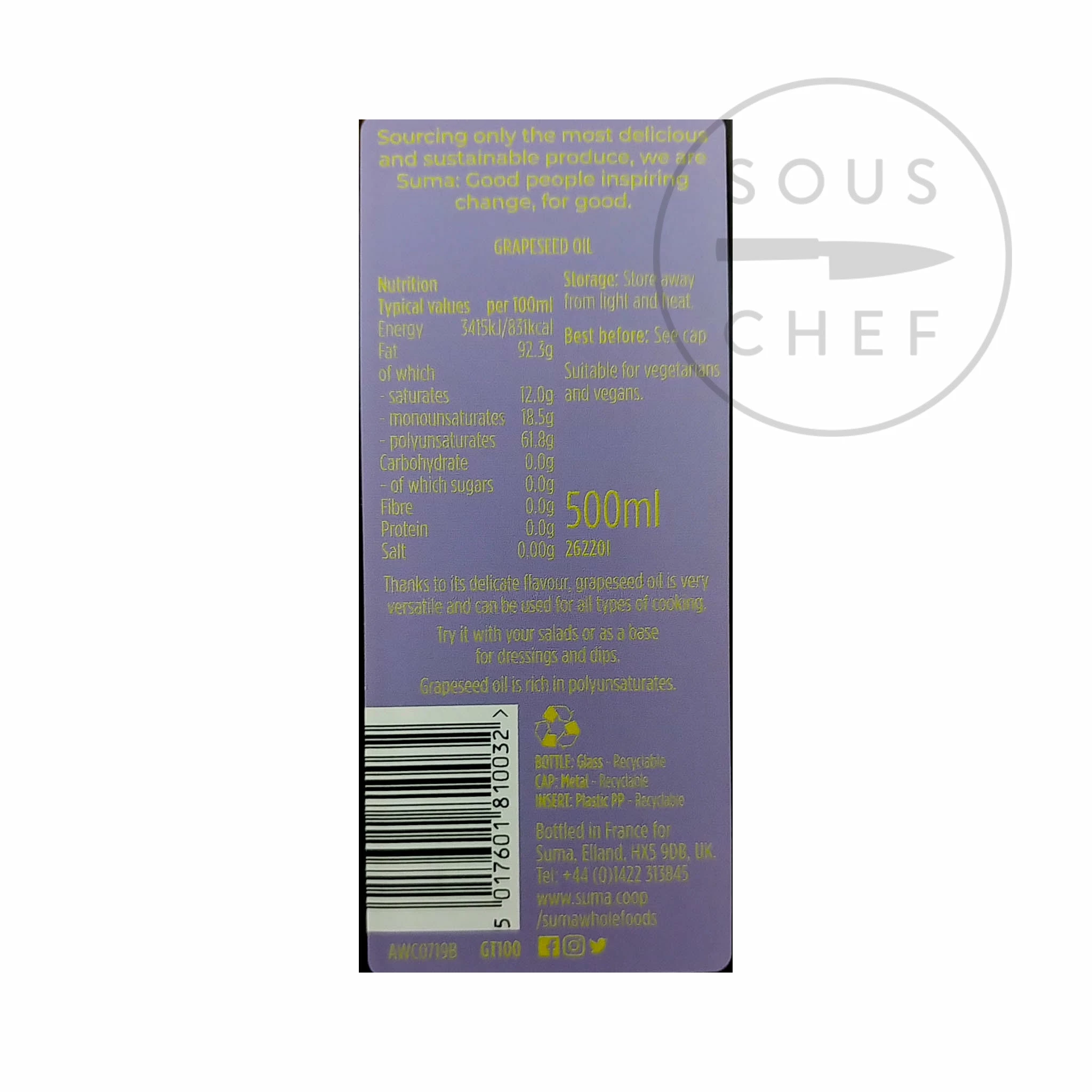 Suma Grapeseed Oil 500ml 4 Suma Grapeseed Oil 500ml