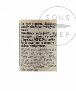 Terre Exotique Espelette Pepper Jelly 90g Ingredients