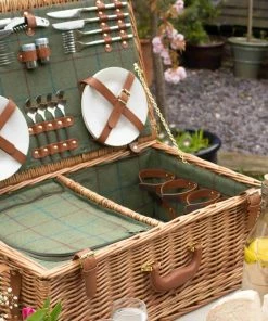 Willow Direct Tweed Picnic Hamper For 4 Green