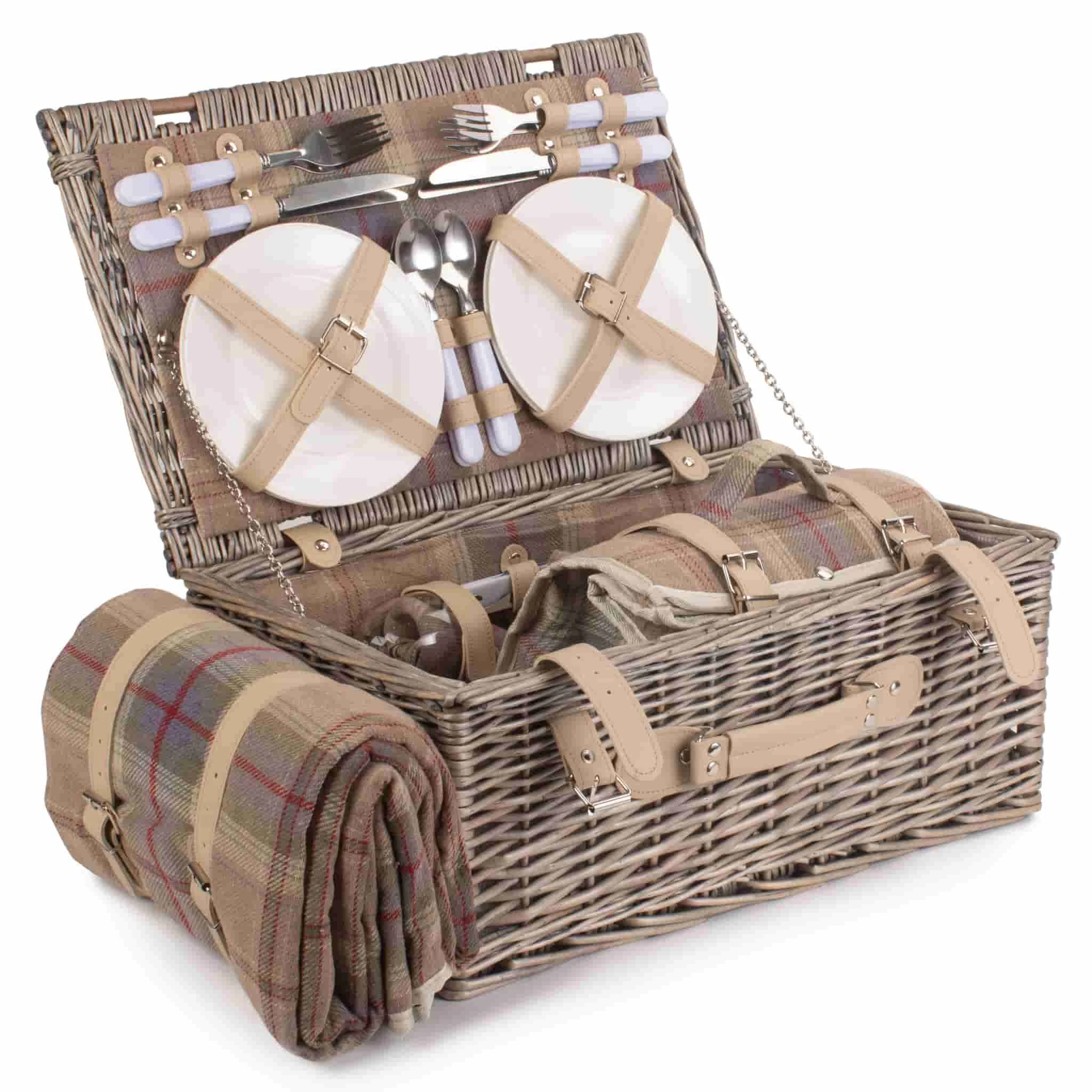 Willow Direct Tartan Picnic Hamper For 4 Lavender 3 Willow Direct Tartan Picnic Hamper For 4 Lavender