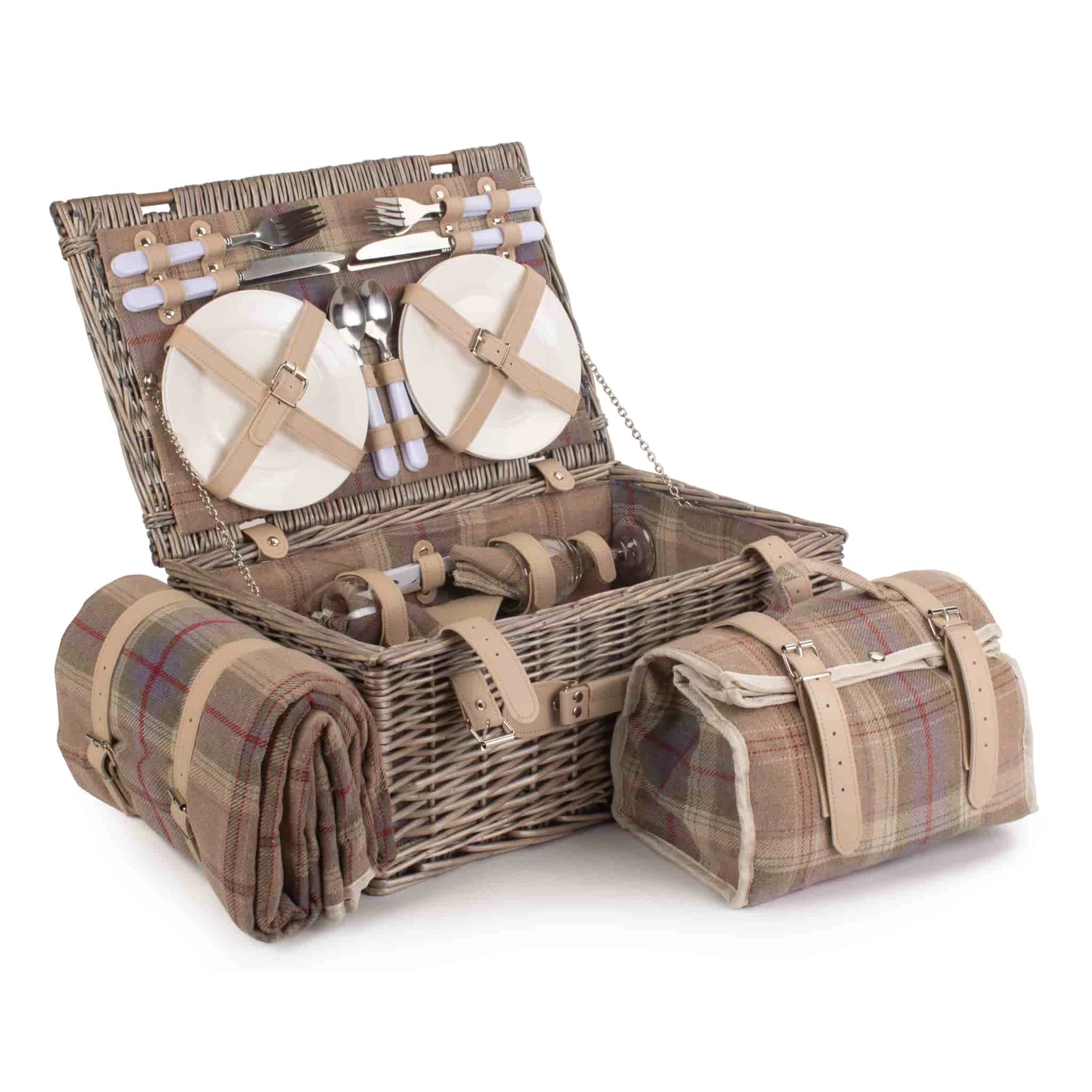 Willow Direct Tartan Picnic Hamper For 4 Lavender 4 Willow Direct Tartan Picnic Hamper For 4 Lavender