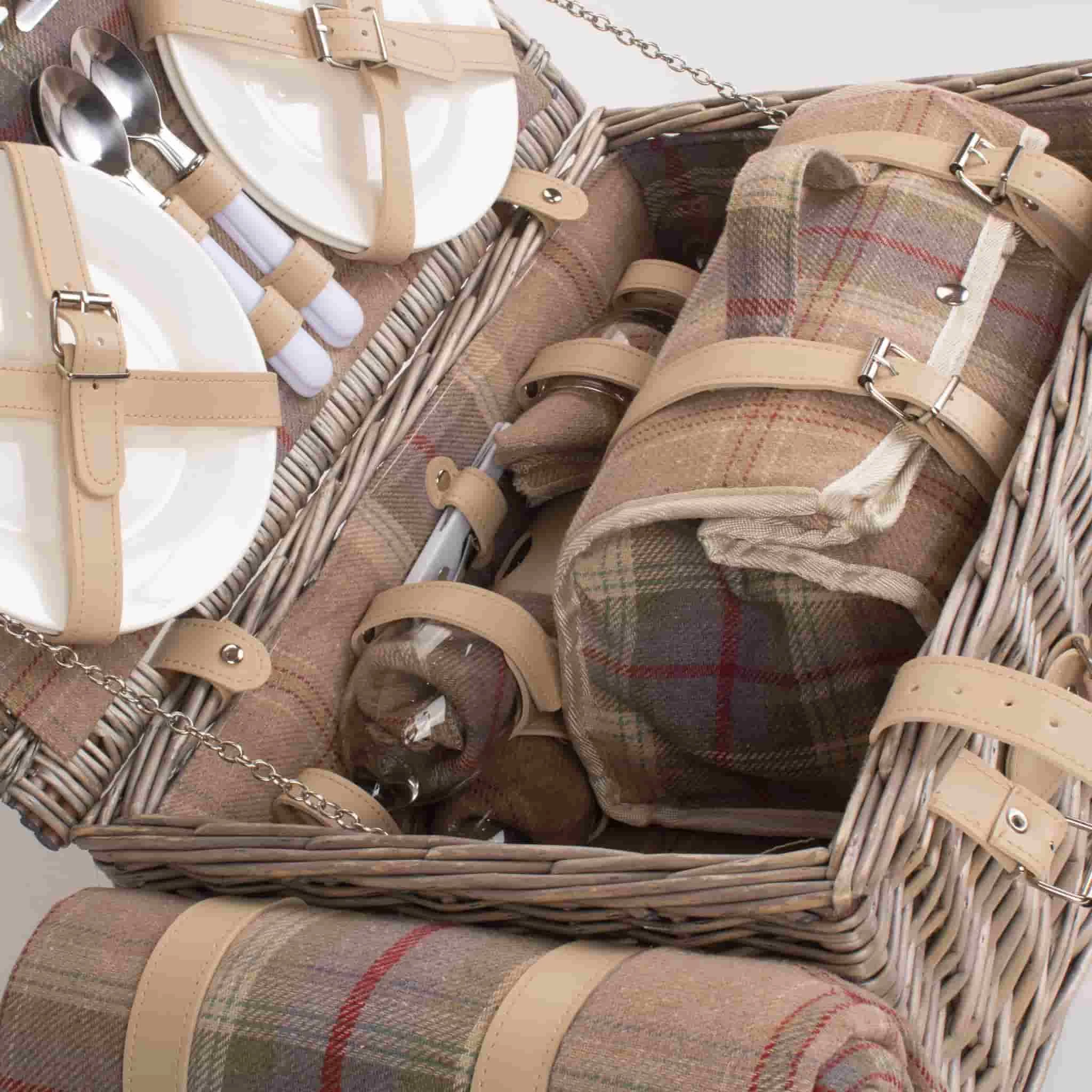 Willow Direct Tartan Picnic Hamper For 4 Lavender 7 Willow Direct Tartan Picnic Hamper For 4 Lavender