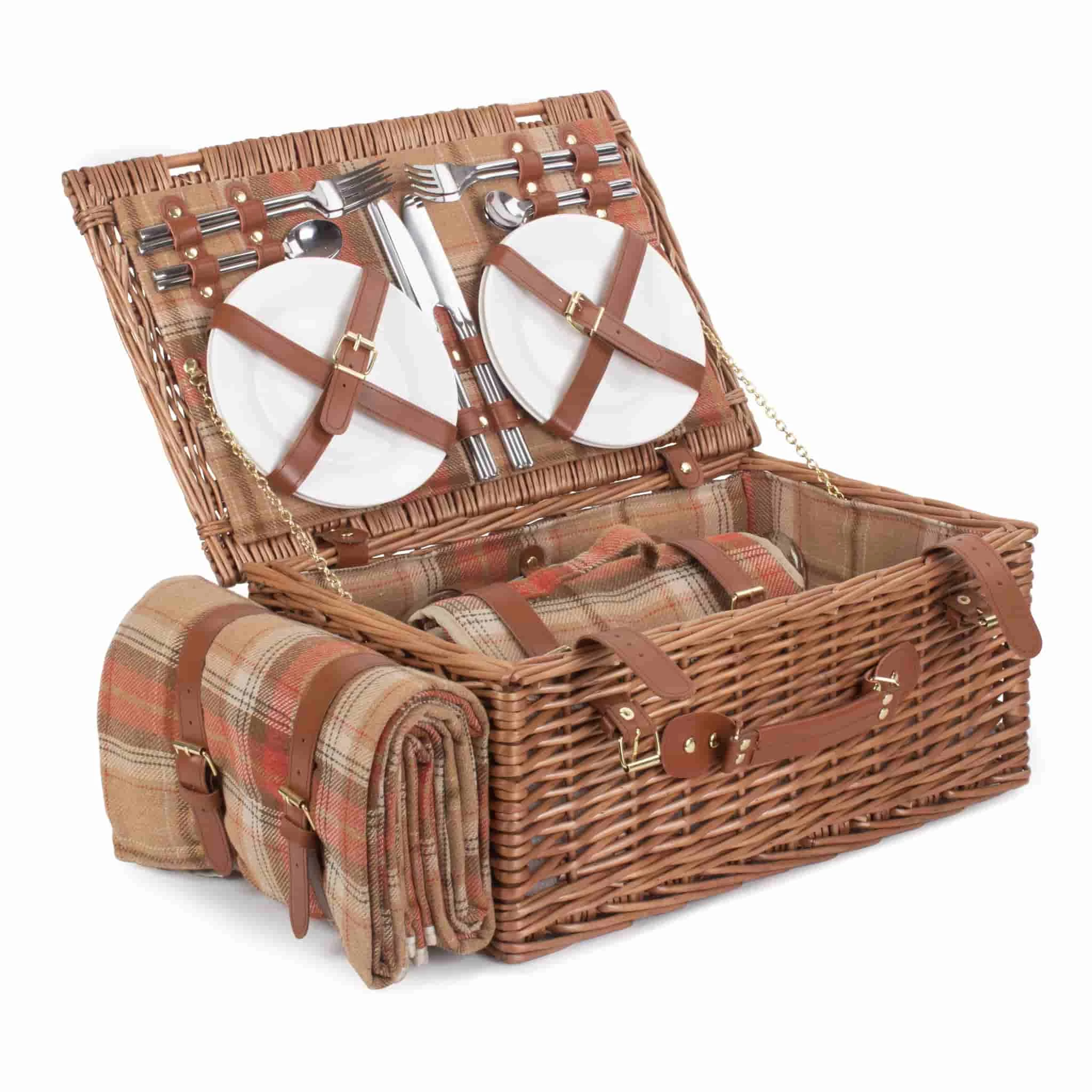 Willow Direct Tartan Picnic Hamper For 4 Autumn Red 3 Willow Direct Tartan Picnic Hamper For 4 Autumn Red