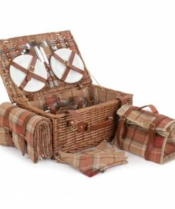 Willow Direct Tartan Picnic Hamper For 4 Autumn Red