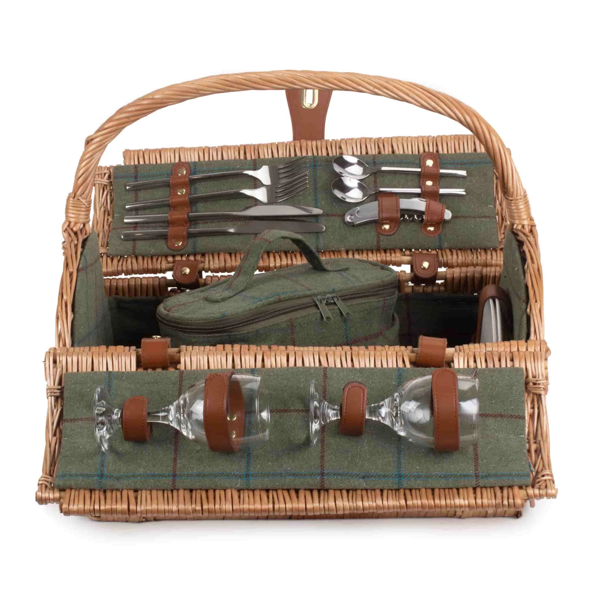 Willow Direct Tweed Oval Picnic Hamper For 2 Green 4 Willow Direct Tweed Oval Picnic Hamper For 2 Green