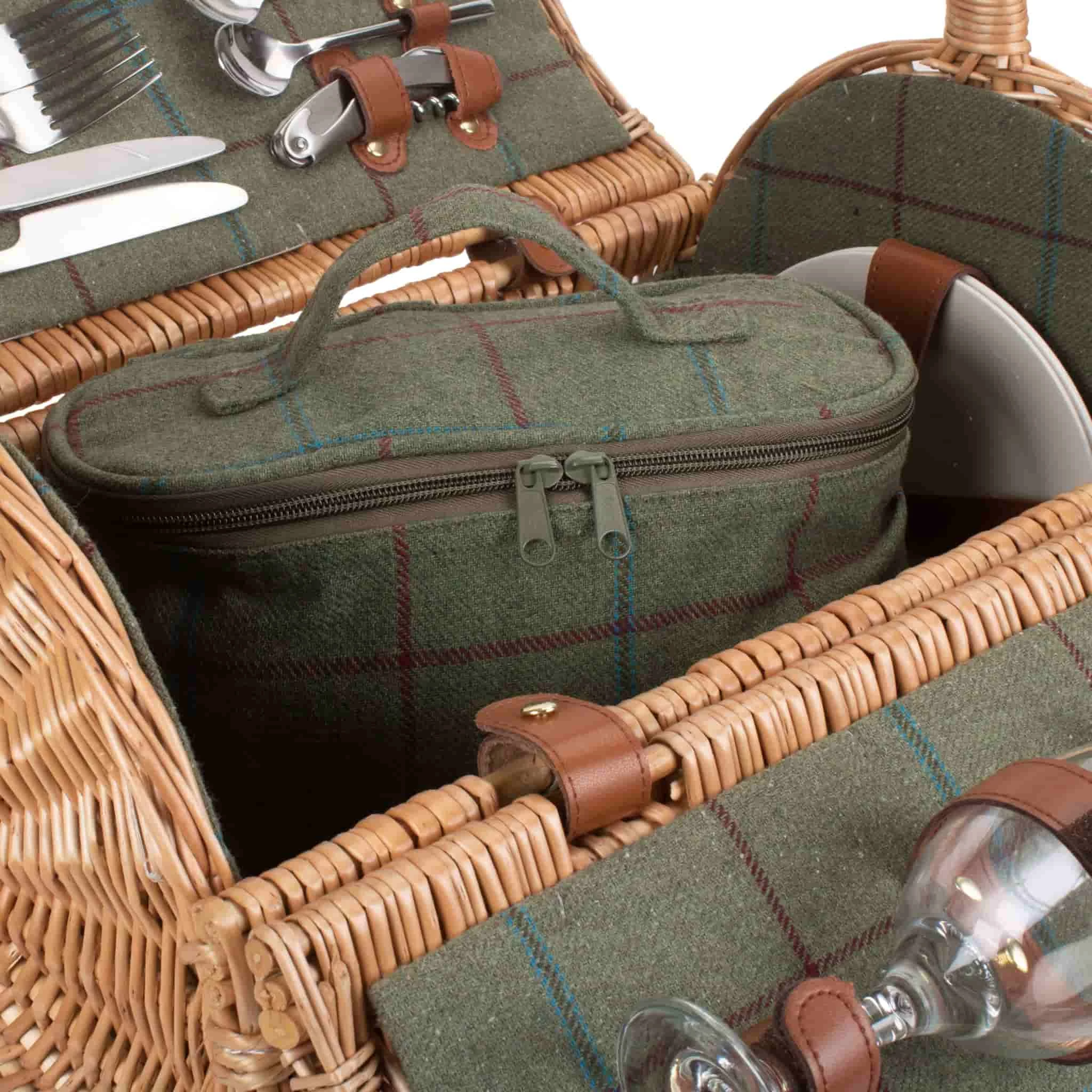 Willow Direct Tweed Oval Picnic Hamper For 2 Green 6 Willow Direct Tweed Oval Picnic Hamper For 2 Green