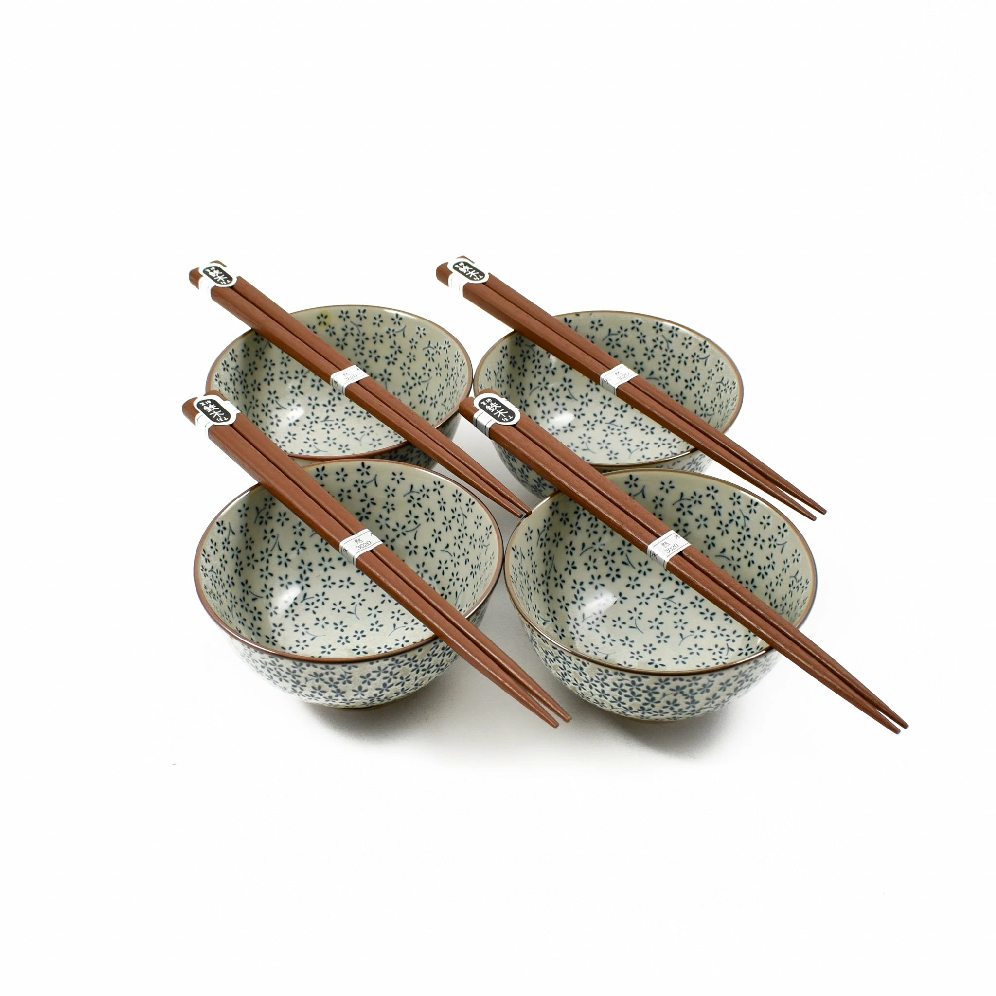 Kiji Stoneware & Ceramics Blue & White Flower Rice Bowl Set With Chopsticks 3 Kiji Stoneware & Ceramics Blue & White Flower Rice Bowl Set With Chopsticks