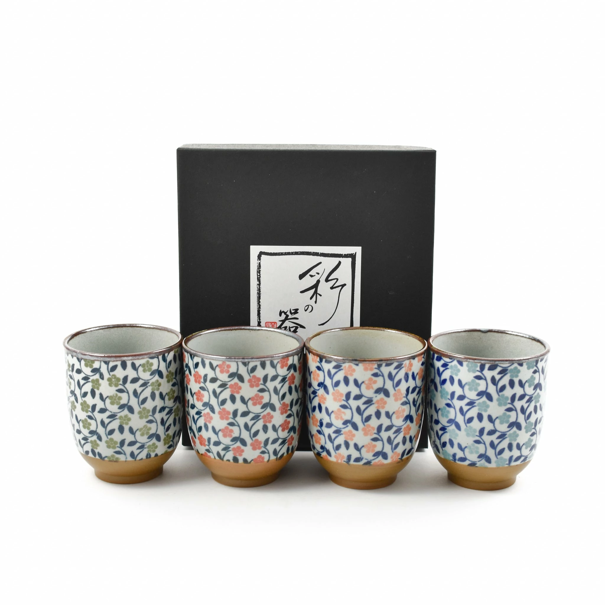 Kiji Stoneware & Ceramics Colourful Japanese Flower Tea Cup Set 3 Kiji Stoneware & Ceramics Colourful Japanese Flower Tea Cup Set
