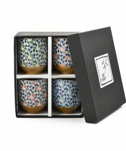 Kiji Stoneware & Ceramics Colourful Japanese Flower Tea Cup Set