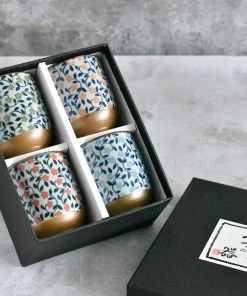 Kiji Stoneware & Ceramics Colourful Japanese Flower Tea Cup Set 7 Kiji Stoneware & Ceramics Colourful Japanese Flower Tea Cup Set