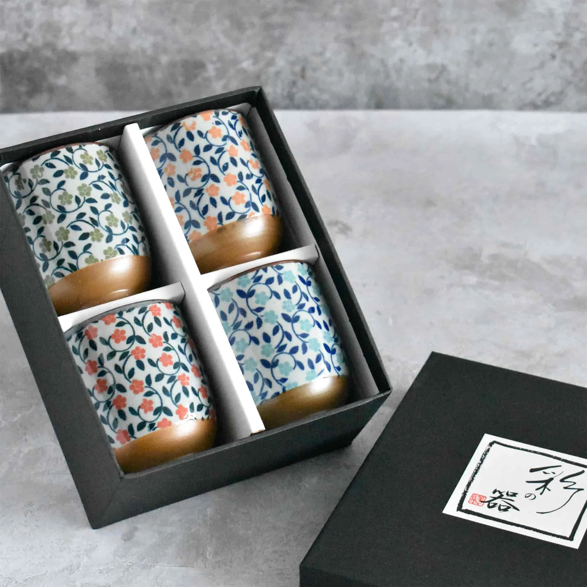 Kiji Stoneware & Ceramics Colourful Japanese Flower Tea Cup Set 5 Kiji Stoneware & Ceramics Colourful Japanese Flower Tea Cup Set