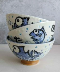 Kiji Stoneware & Ceramics Rice Bowl With Blue Fish