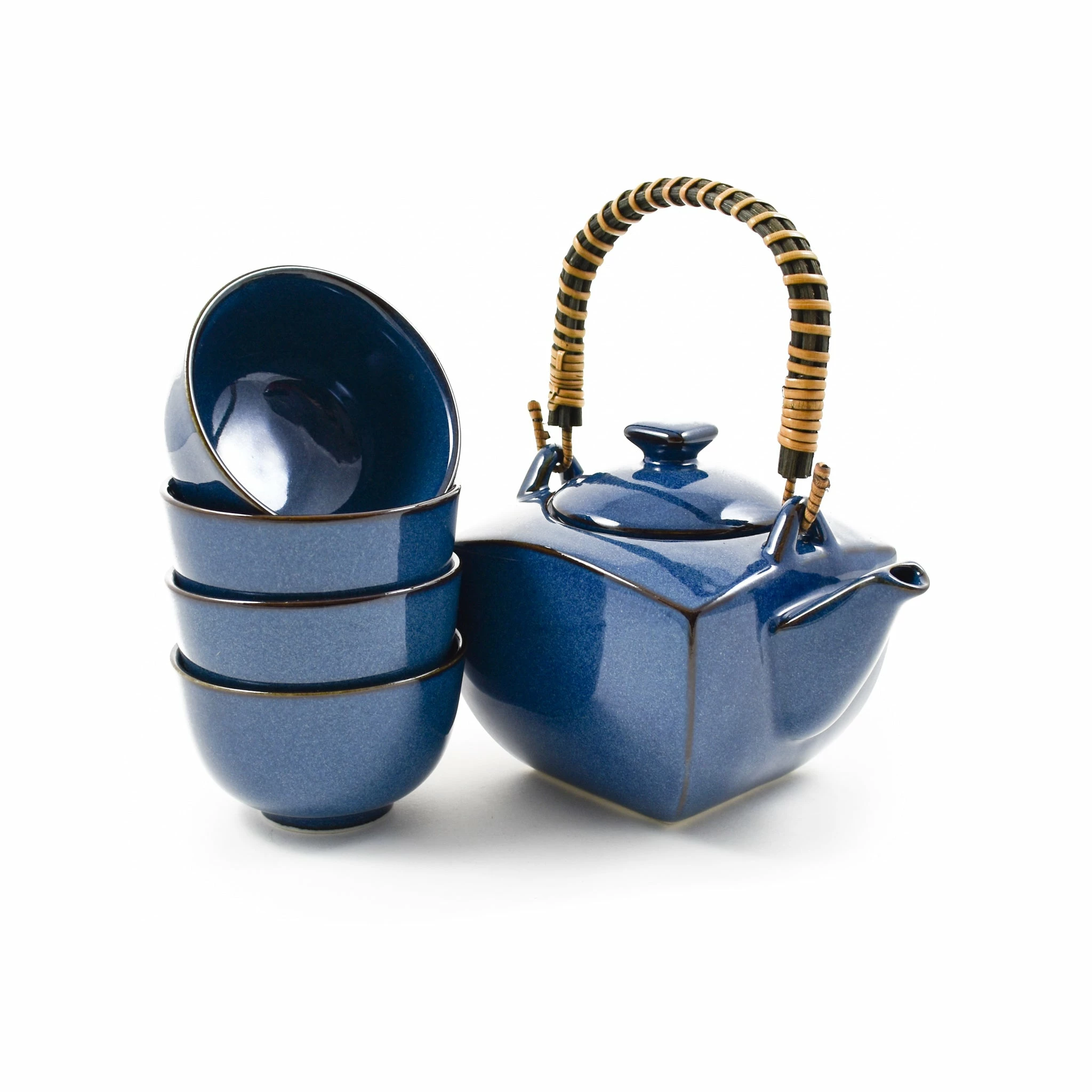 Kiji Stoneware & Ceramics Tableware Rich Blue Japanese Tea Set For Four 4 Kiji Stoneware & Ceramics Tableware Rich Blue Japanese Tea Set For Four