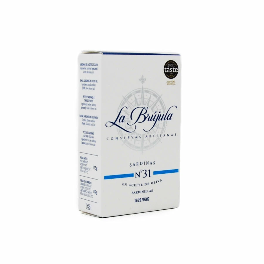 Ingredients La Brujula Sardinillas - Small Sardines 115g 3 Ingredients La Brujula Sardinillas - Small Sardines 115g