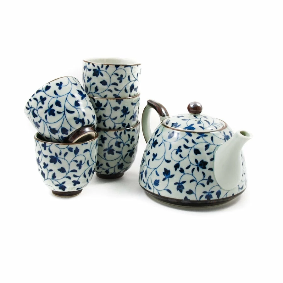 Kiji Stoneware & Ceramics Tableware Shizen Blue Japanese Teapot & Teacup Set 6 Kiji Stoneware & Ceramics Tableware Shizen Blue Japanese Teapot & Teacup Set